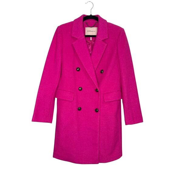 BCBGeneration Women’s XS Double-Breasted Bouclé Walker Pea Coat Pink Wool NEW - Picture 1 of 8